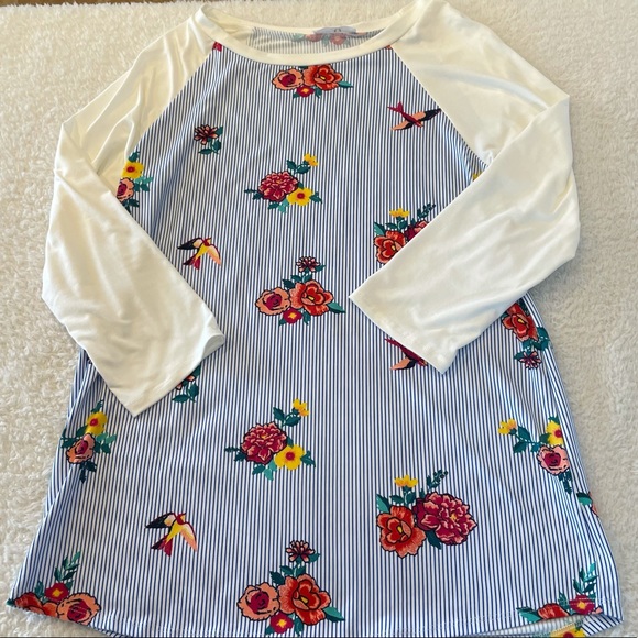 NWT Baseball Tee Floral/Stripes/Birds - Picture 2 of 4